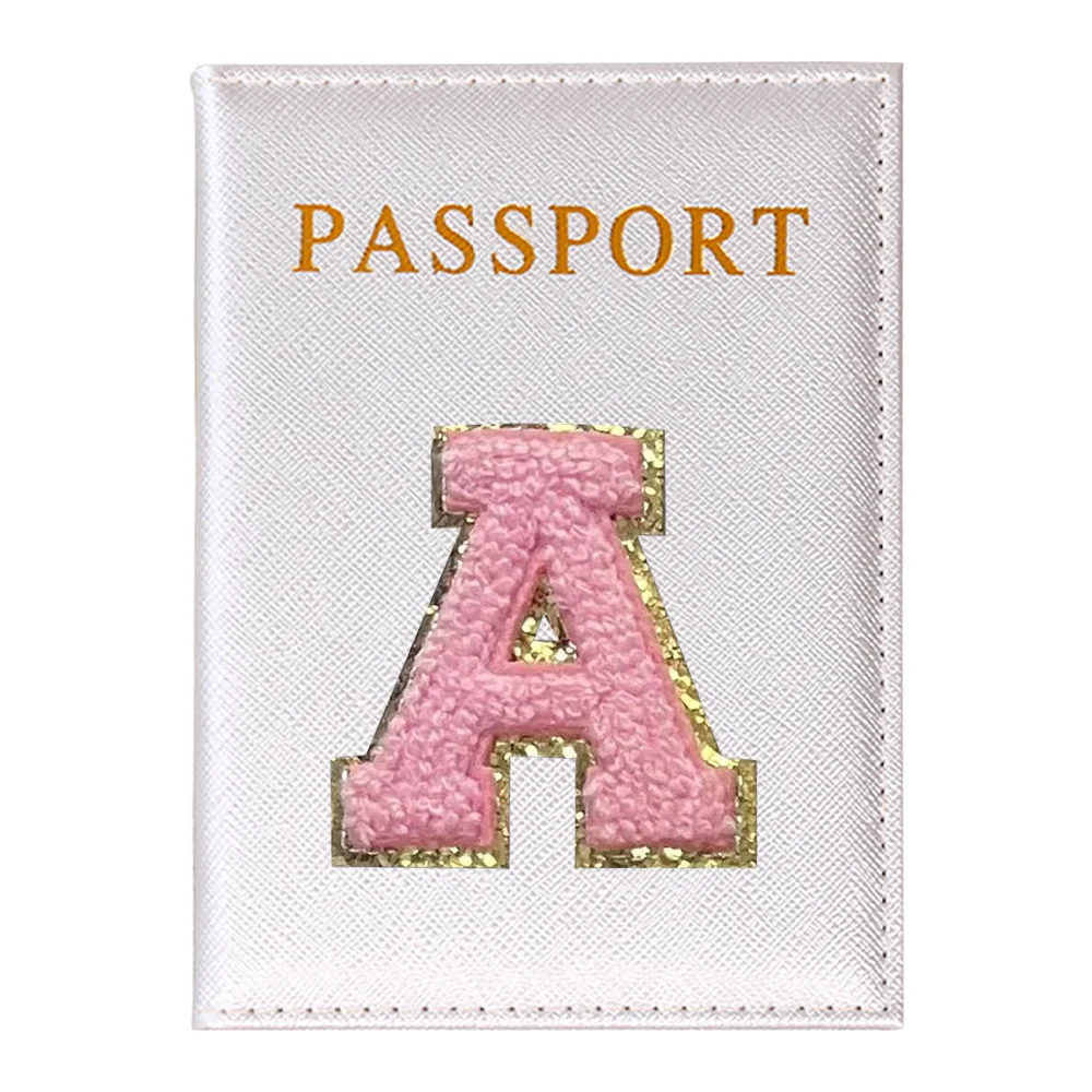 Couvertures de passeport en cuir PU, étui pour cartes, série de lettres roses, couverture de passeport du monde, mince, porte-passeport de voyage, portefeuille cadeau