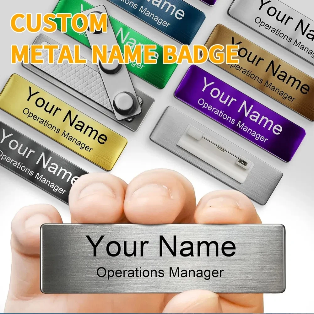 Custom Stainless Steel Name Tag with Pin Clip Custom Laser Engraved Metal Pin for Work Badge Business Identification Name Plate