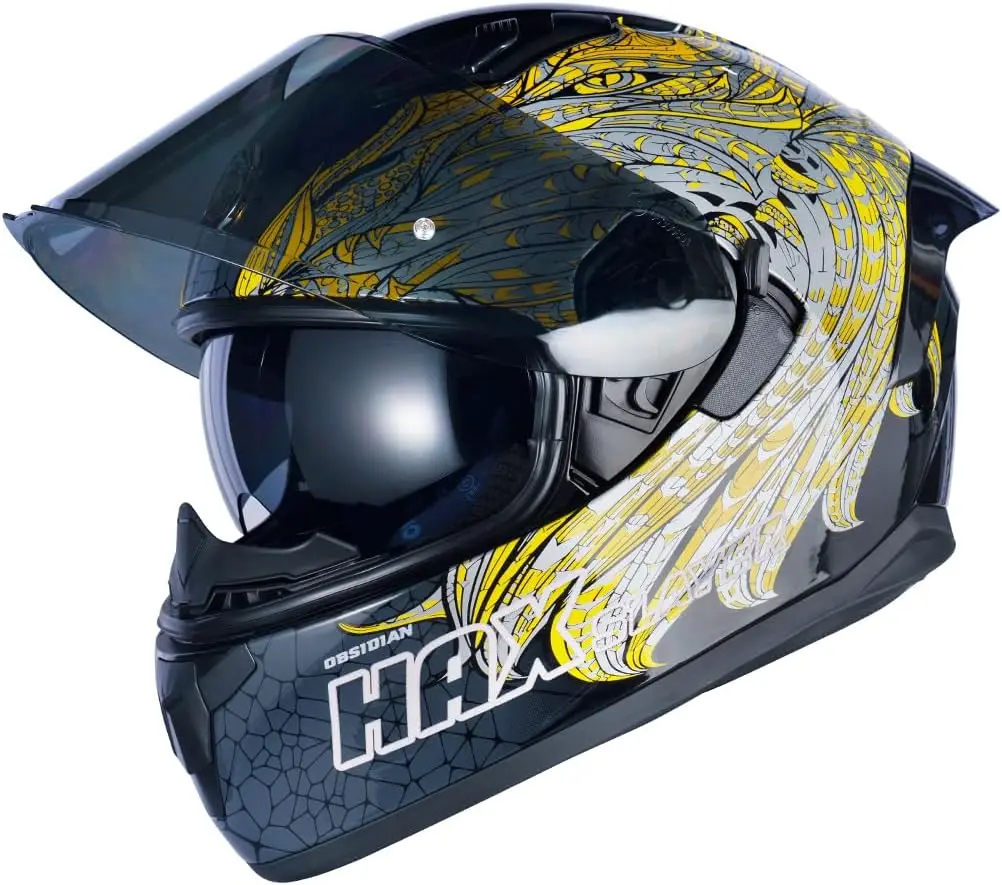 

Obsidian Full Face Dual Visor Adult Motorcycle Helmet for Motorbike Street Bike with Pinlock Ready DOT Approved Slayer Gold S