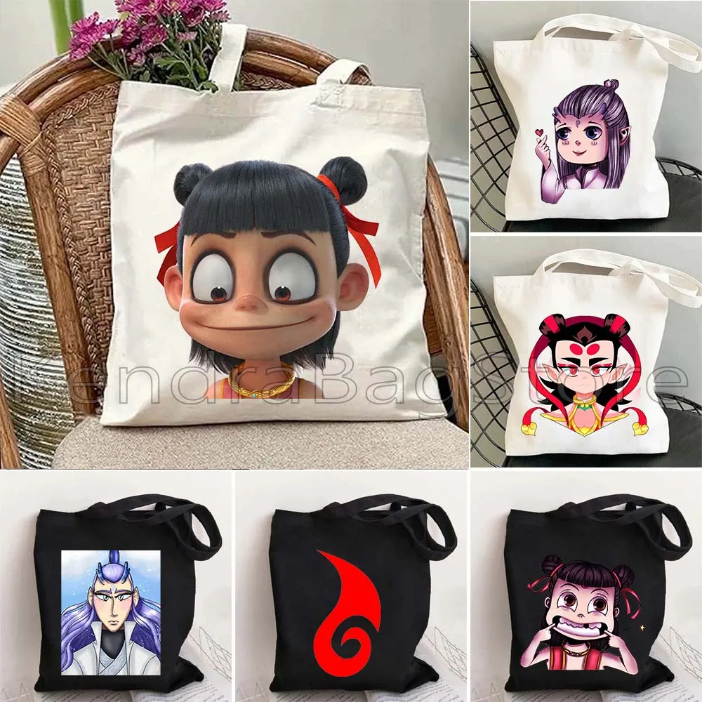 

Ne Zha Oubing Chibi Traditional Chinese Cute Anime Manga Gift Men Women Canvas Tote Bag Harajuku Shopper Shopping Casual Handbag