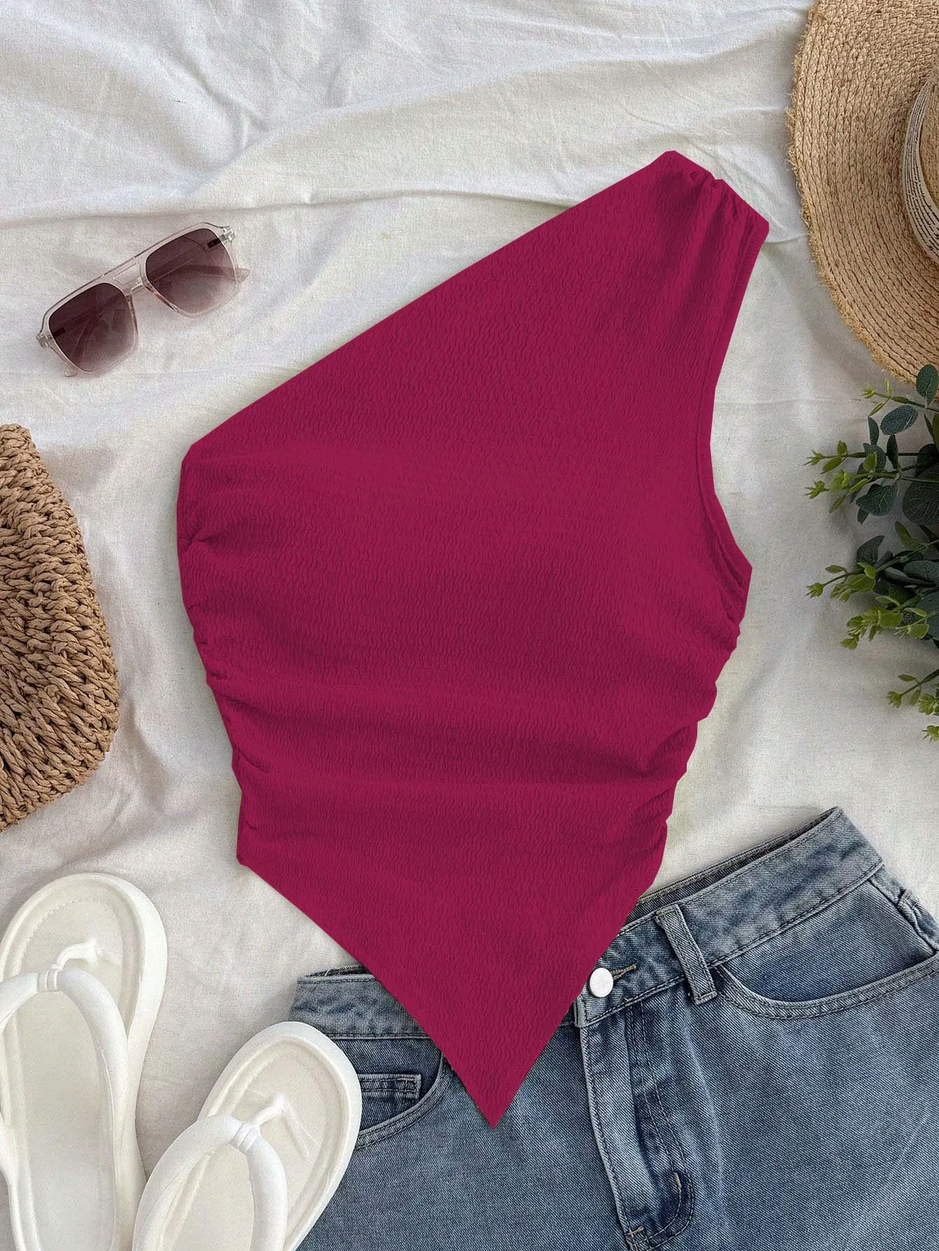 Summer vacation style asymmetrical design one-shoulder vest