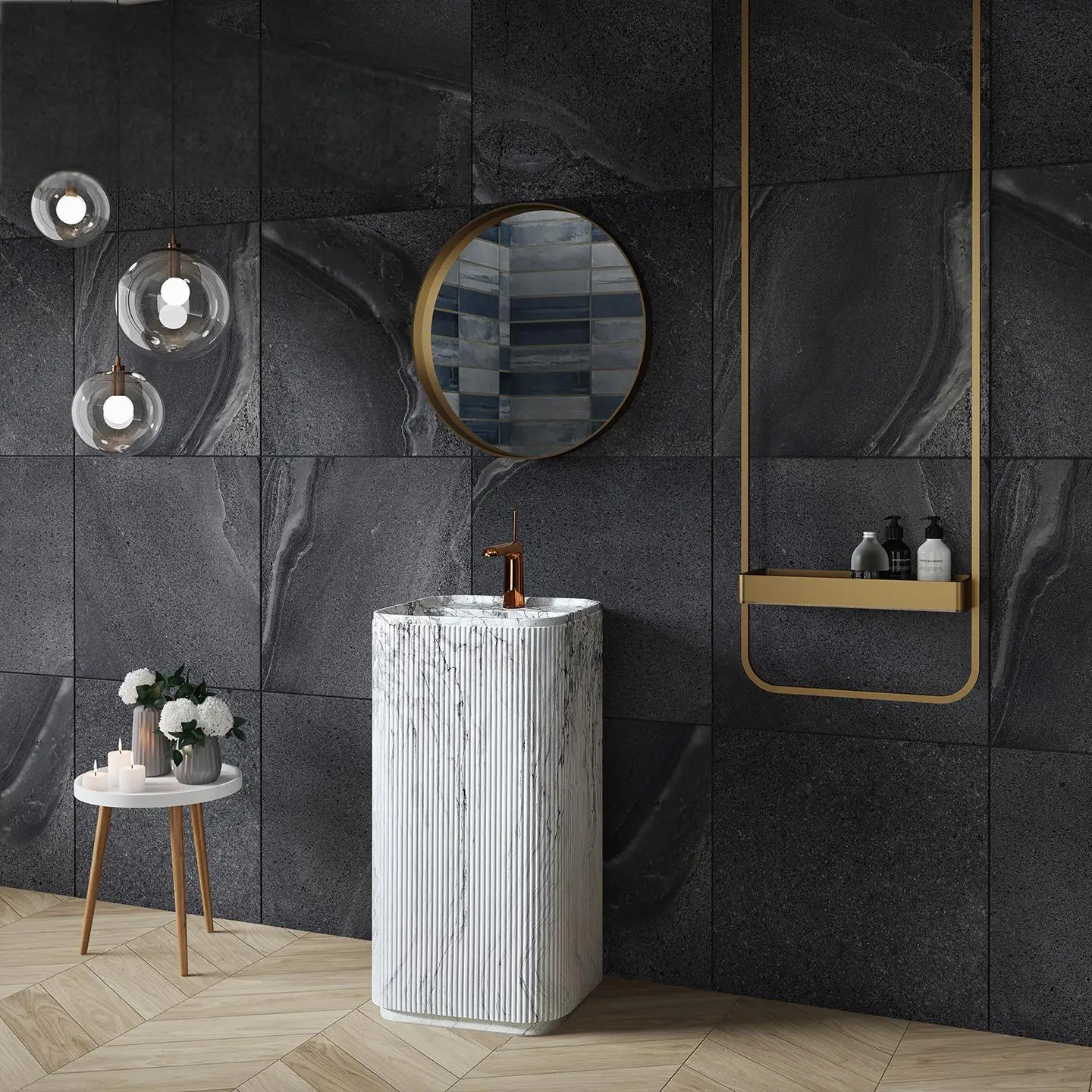 

Luxury Calacatta Pedestal Sink, Italian Freestanding Artificial Marble Basin with Faucet for Hotel Villa, Customizable