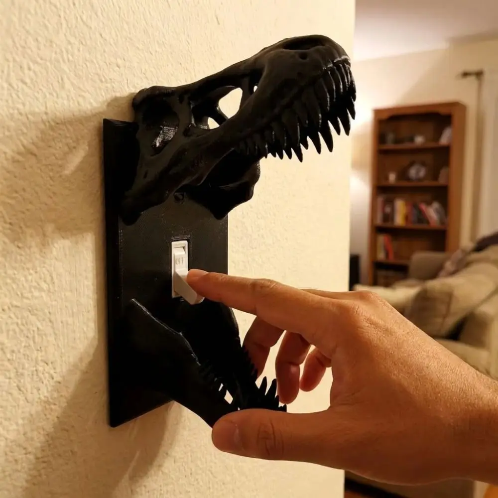 Cubierta de Interruptor con Forma de Tiranosaurio Rex Impresa en 3D, Estilo Gótico, Decorativa, con Ojos Negros Huecos, de Plástico