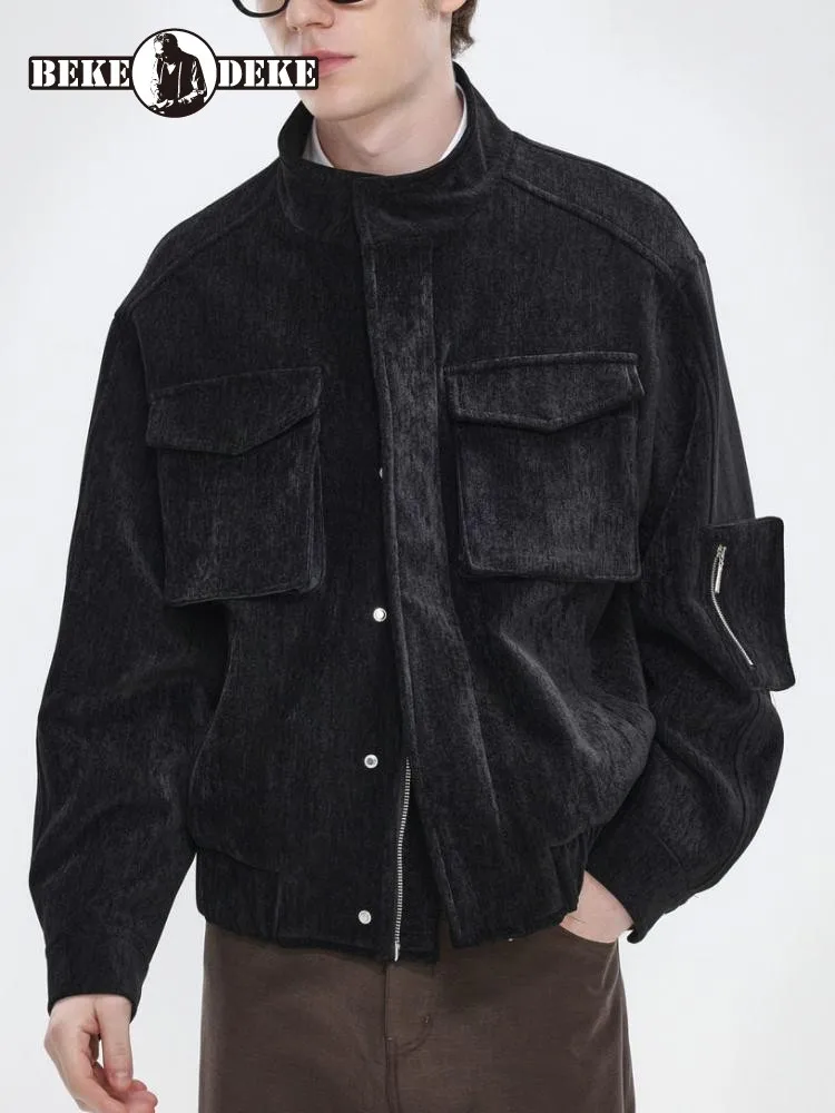 Streetwear Versatile Mens Long Sleeves Jacket Fashion Solid Color Zipper Male Single-Breasted Pockets Outerwear