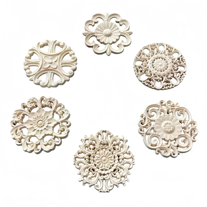 أقراص خشبية صلبة أنيقة على الطراز الأوروبي والأمريكي - منحوتات زهور مستديرة/مجوفة لتعزيز باب خزانة الملابس #5