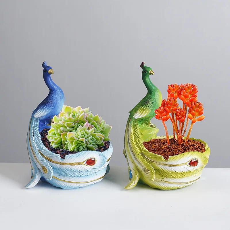 

Creative European Design Cartoon Peacock Resin Durable Galvanized Flower Pot Cute Indoor/Outdoor Balcony Garden Decor Gift Idea