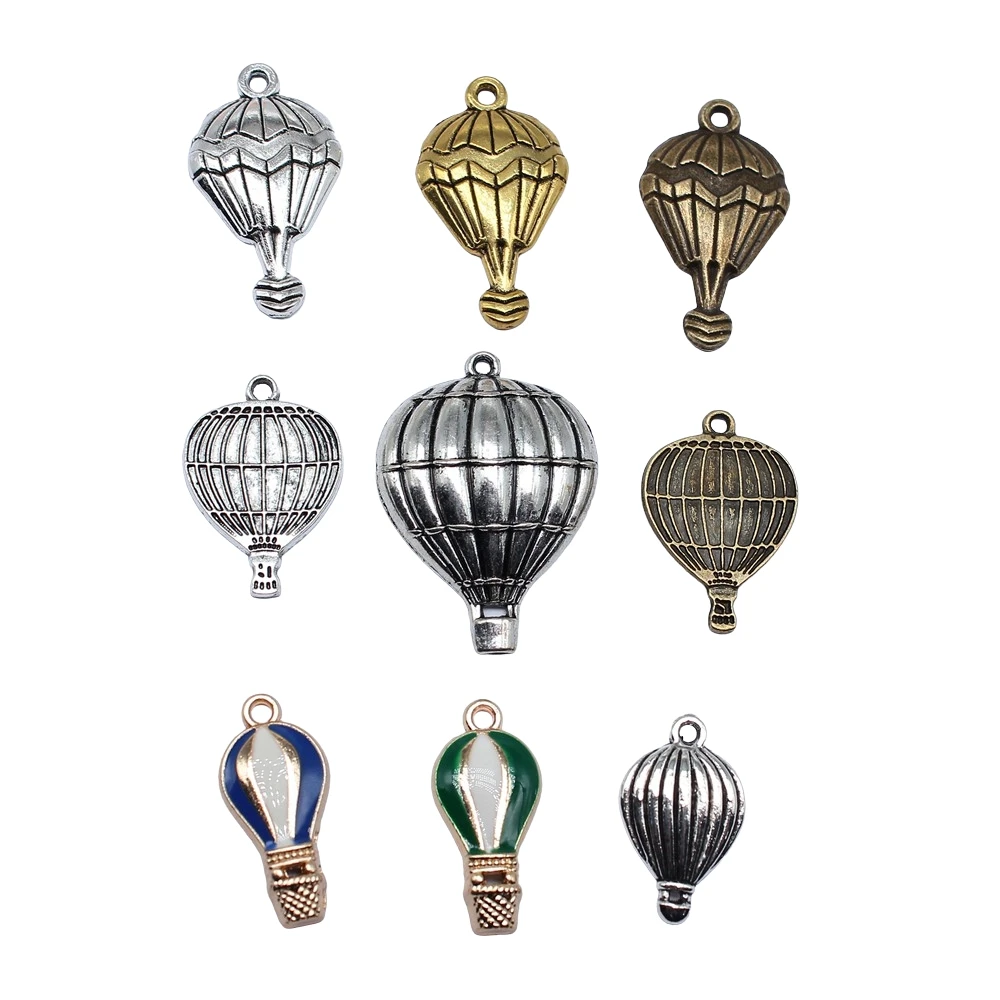 10pcs Hot Air Balloon Charms Tibetan Bronze Silver Color Pendants Jewelry Making DIY Handmade Craft For Jewelry Making