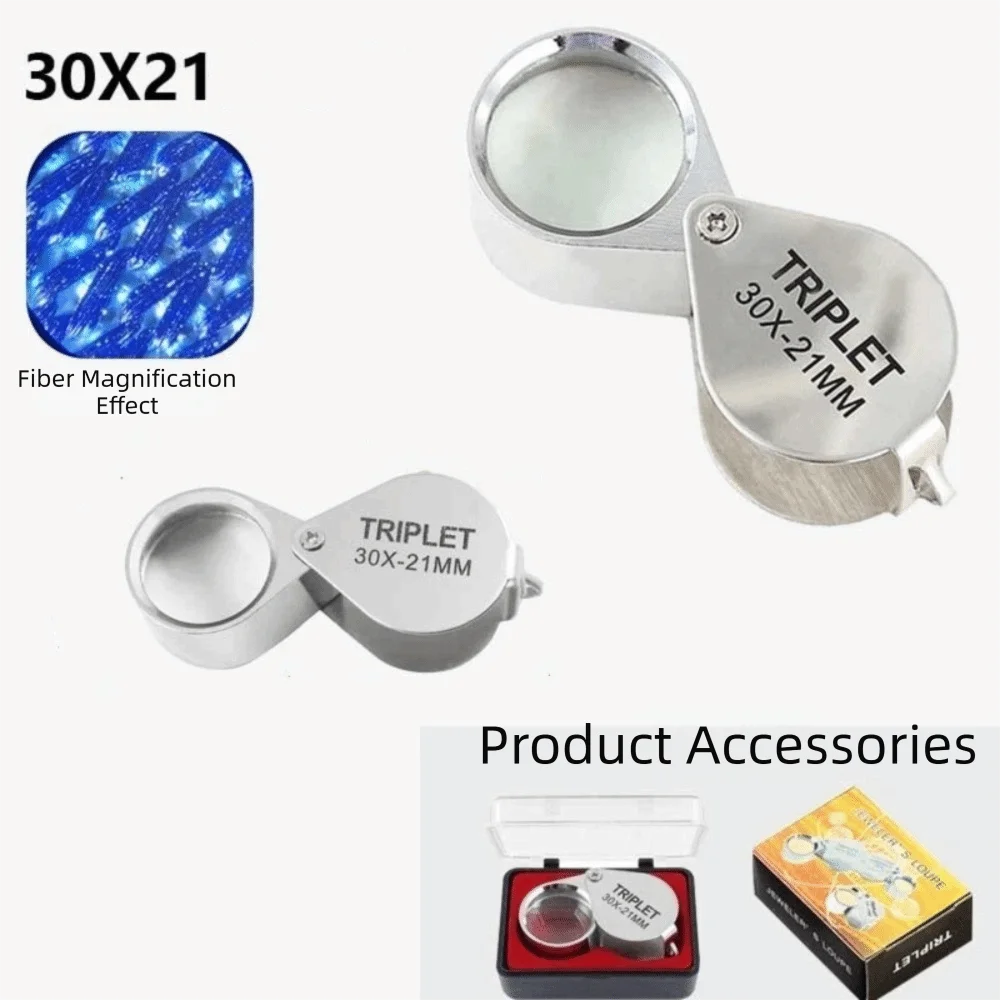 10x 20x 30x 21mm High Magnification Jewelry Magnifying Glass Alloy Glass Lens Pocket Loupe Portable Lightweight
