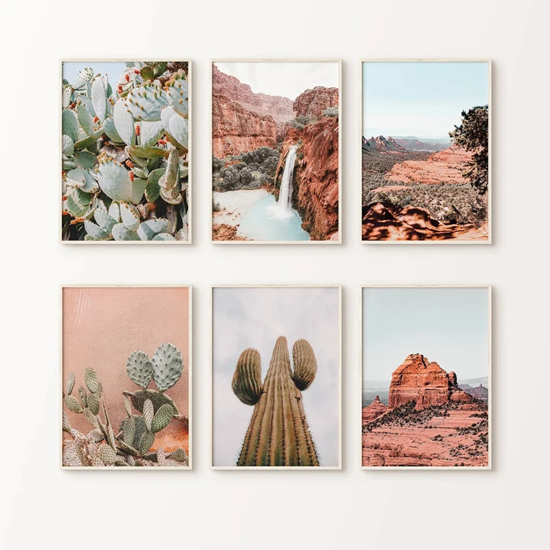 Affiches murales imprimées sur toile, photographie de paysage du Grand Canyon du désert de l'Arizona, cactus, images de la nature, décoration intérieure