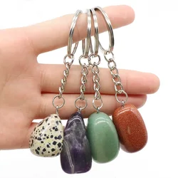 1pc 20-35mm Natural Stone Crystal Tiger Eye Opal Quartz Agate Irregular Pendant 30mm Car Keychain Bag Charm Jewelry Accessories