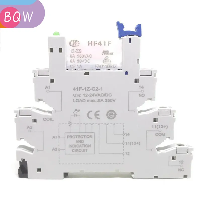 10Pcs 41F-1Z-C2-1 HF41F 5-ZS 12-ZS 24-ZS 5V 12V 24V 230V 6A 1CO Slim/SSR Relay Mount On Screw Socket with LED Wafer relay