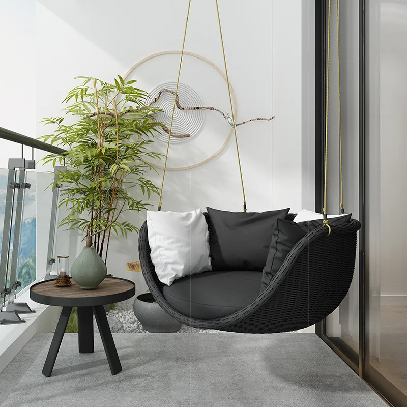

Outdoor Leisure Swing Hanging Basket Hanging Chair Indoor Balcony PE Rattan Seat Terrace Chair Single Nordic Rocking Chair