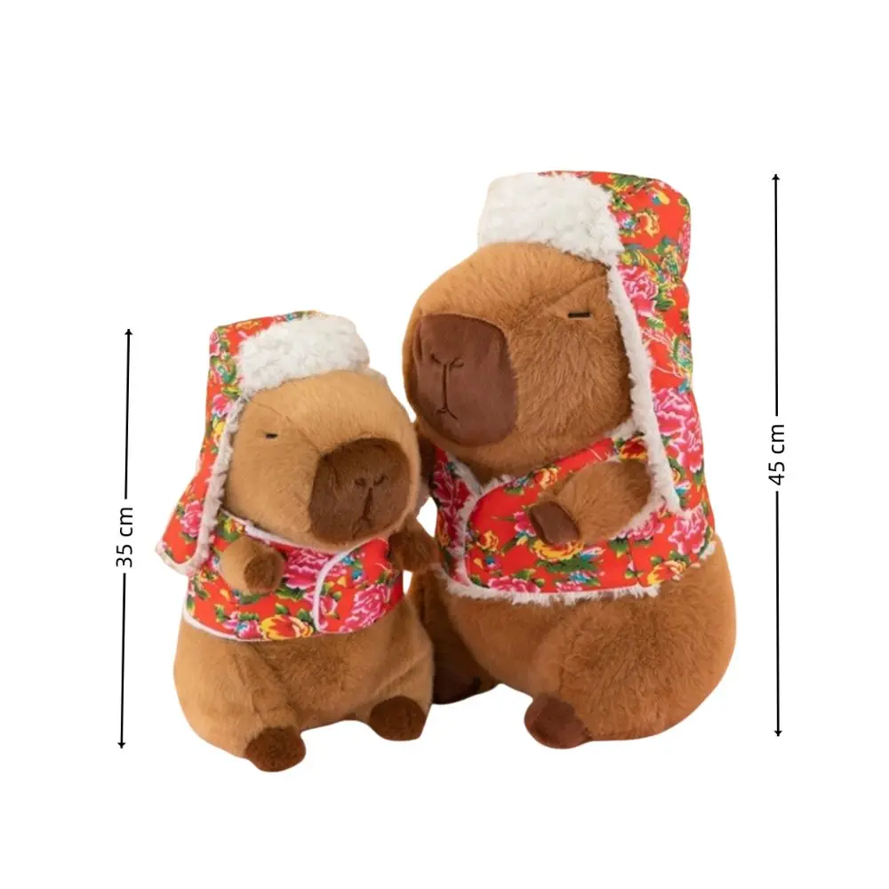 Kawaii Capybara Plush Cute Brown Pink Animals Chinese Flower Coat Home Decor Anime Fluffy Toy Birthday