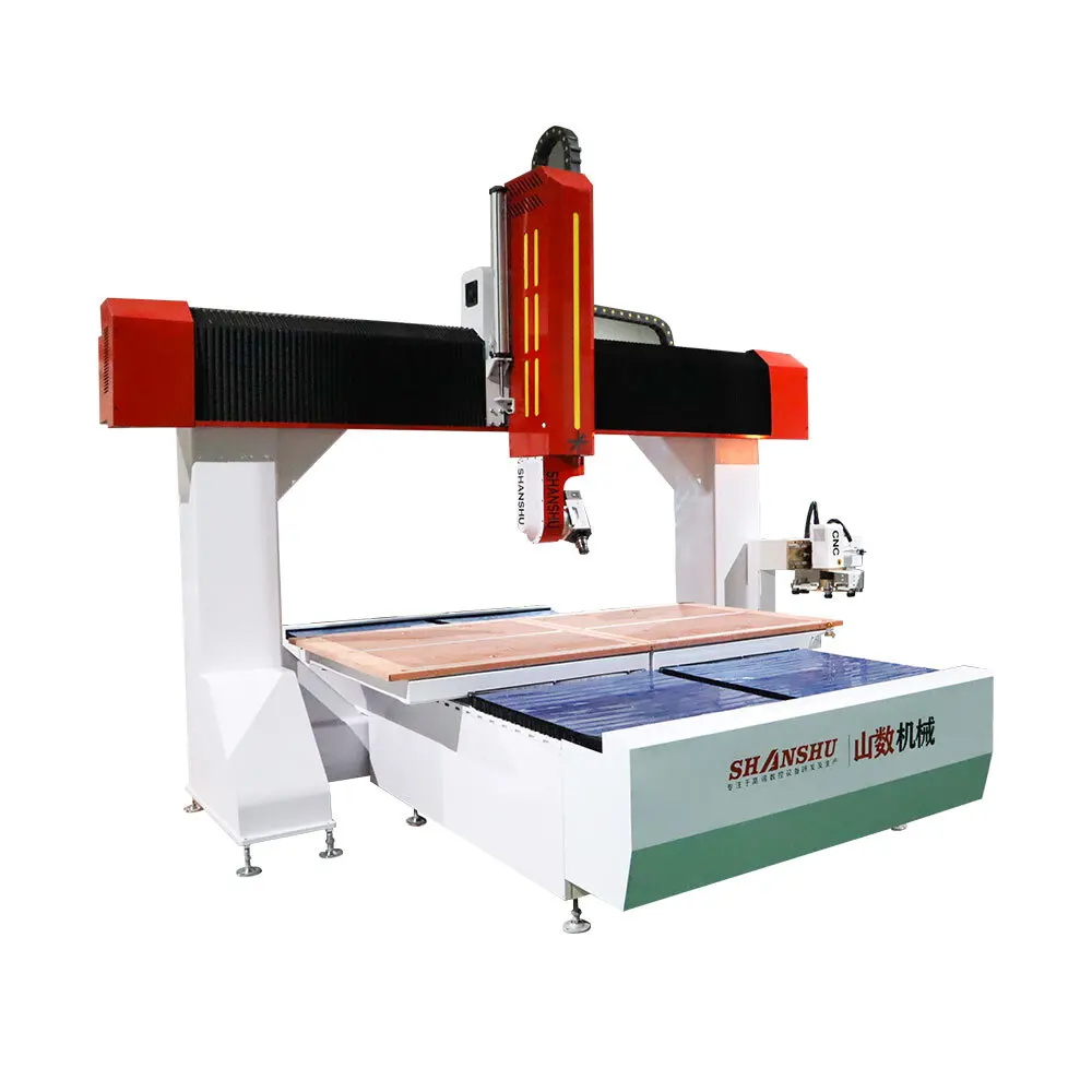 Dual Station 5 Axis Milg Cnc Router 3D Wood Carving Hine For Foam Stone Metal Sculpture