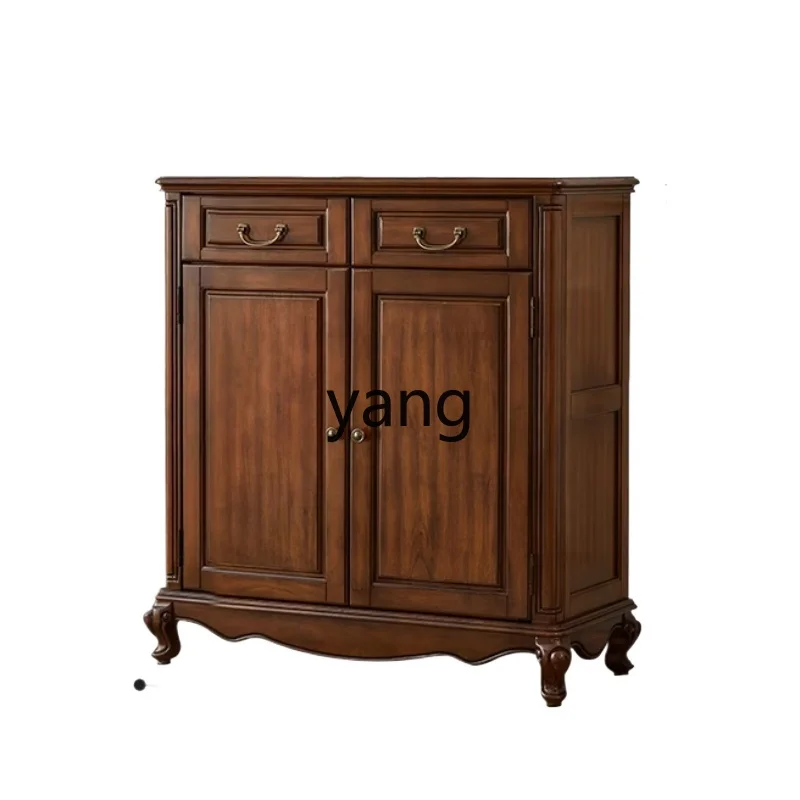 

LMM solid wood shoe cabinet large capacity multi-layer locker retro style home partition porch cabinet home
