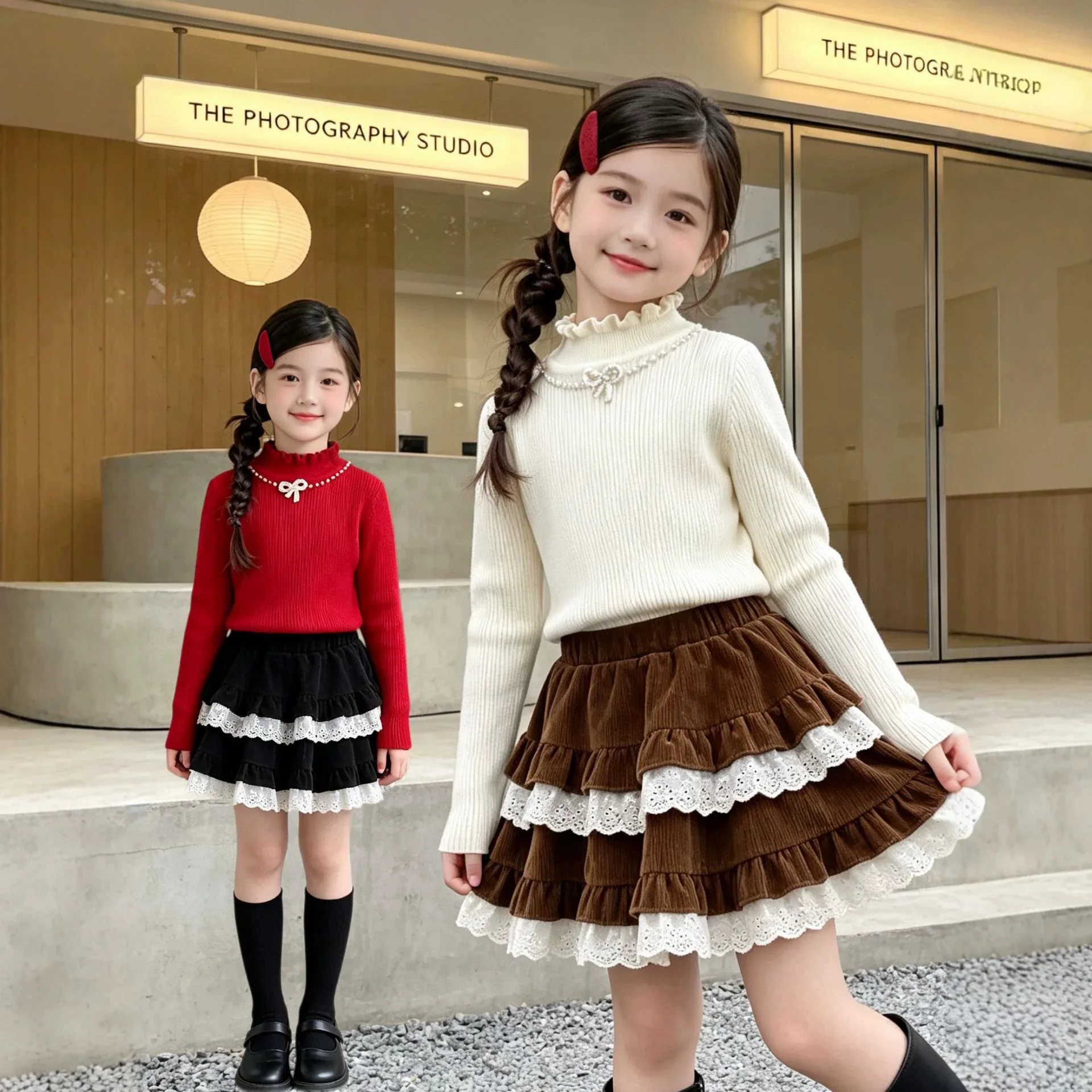 Children's Skirt Spring and Autumn Lotus Leaf Edge Corduroy Short Skirt Girls Princess Lace Fluffy Skirt Autumn and Winter New