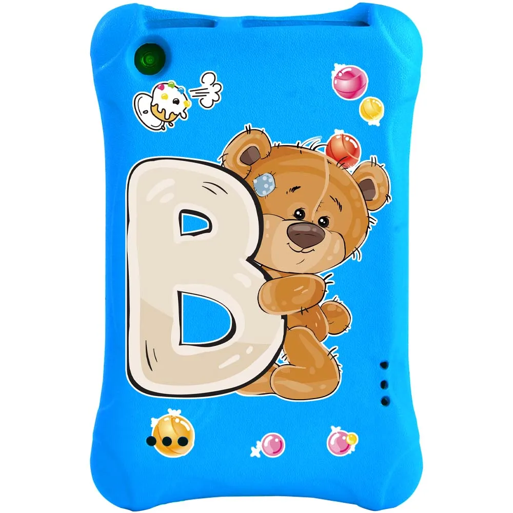 Blue Tablet Case for Amazon Fire 7 5th/7th/9th Case Kids Tablet Back Protector Shell Shockproof EVA Bear Letter Print Cover