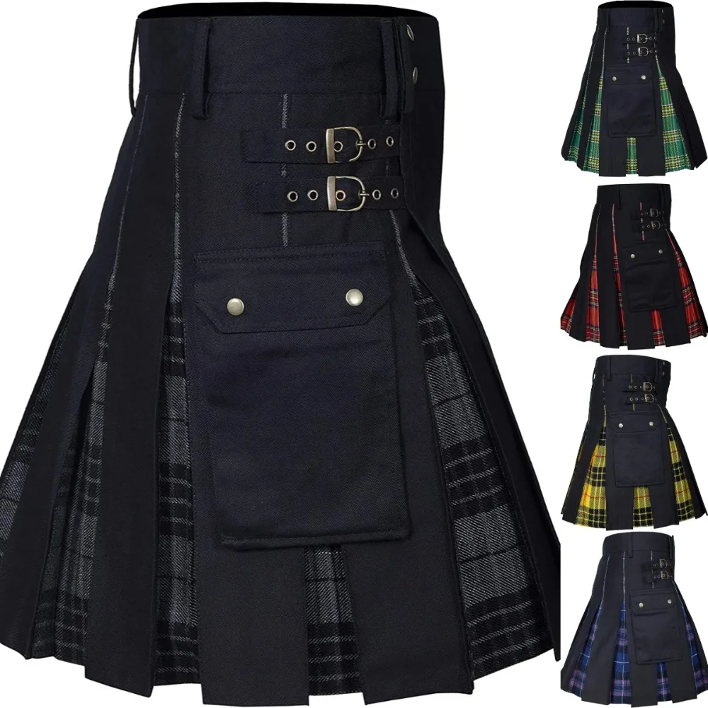 NewKilts for Men Utility Kilt 100% Cotton Jeans Hybrid Kilt Modern Box Pleated Tartan Traditional Mens Kilt Scottish Style Skirt