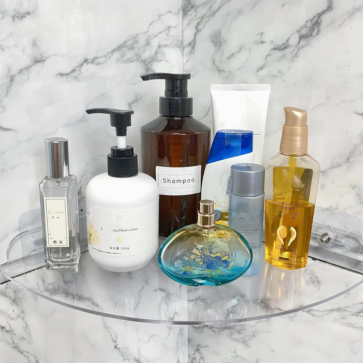 

Acrylic Corner Shelves for Bathroom, No Drilling Wall Mounted Shower Caddy with Cable Management, 10 Inch Clear Shelf for Home