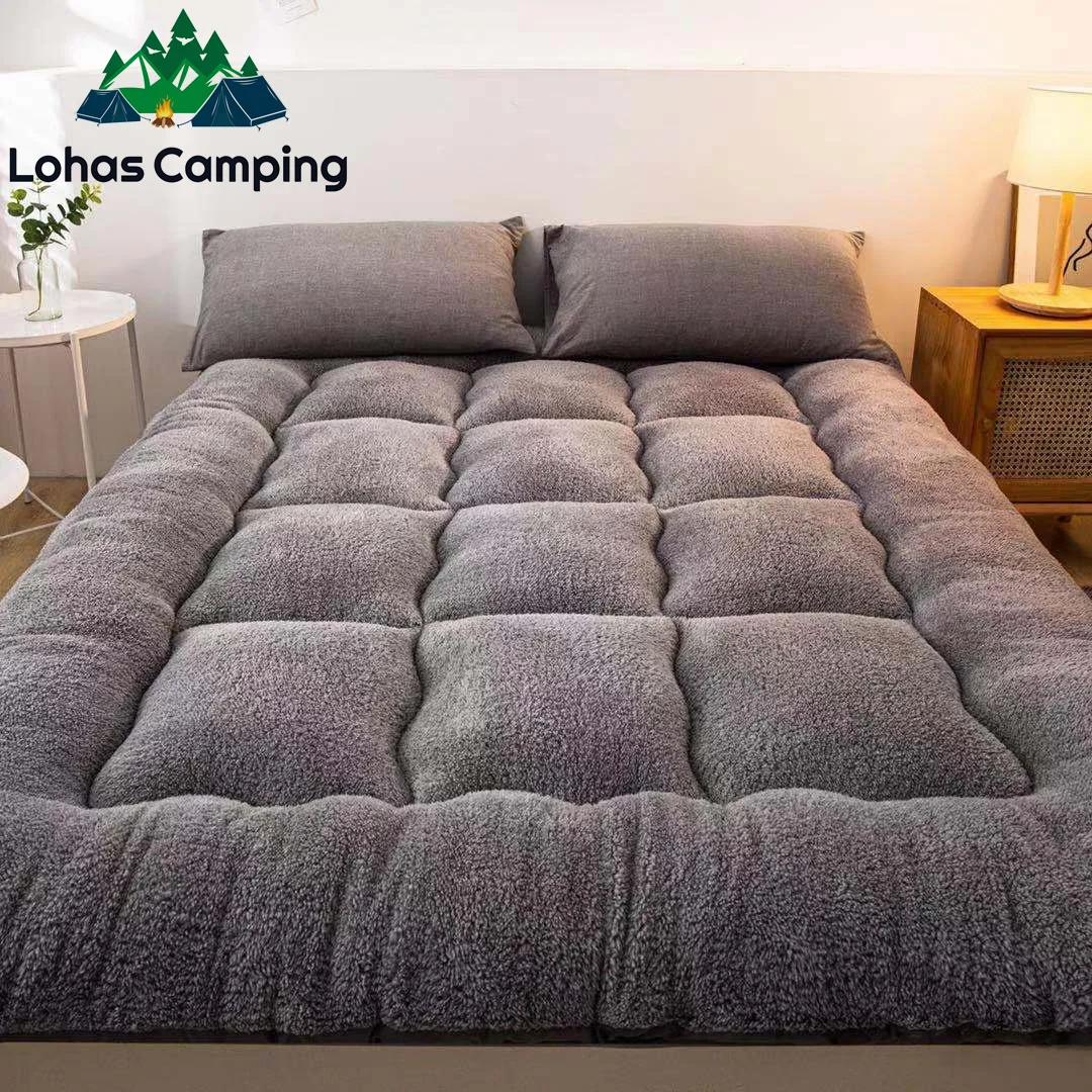 Lohascamping 10CM lamb plush Warm Mattress foldable single double tatami winter soft mattress household mattress Comfortable