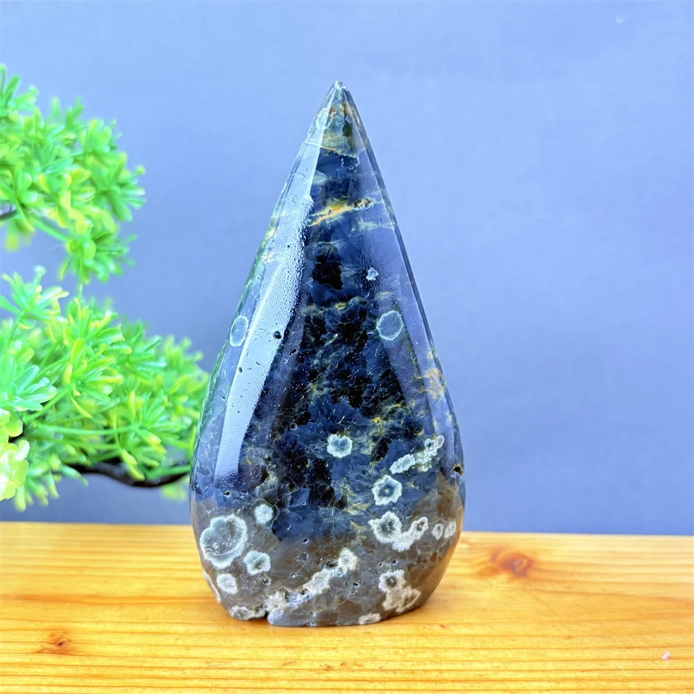 Natural Ocean Jasper Agate Freedom Torch Reiki Healing Crystal Polished Specimen for Meditation Home Decor Geode Feng Shui Gift
