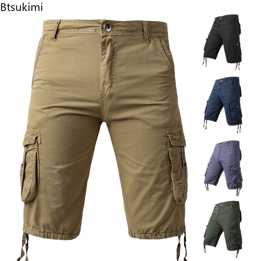 

2025 Summer Men's 100% Cotton Cargo Shorts Fashion Solid Casual Work Shorts for Men Loose Pockets Beach Shorts Streetwear Pants