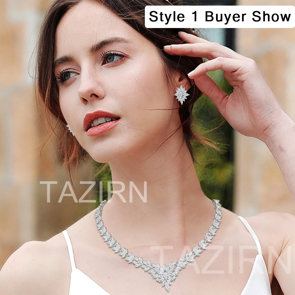 2024 Luxury Bridal Jewelry Set Cubic Zirconia 2pcs Necklace and Earrings Sets for Wedding Pageant Party Prom Gifts for Women/Mom