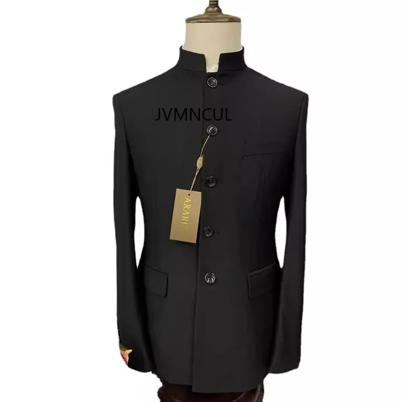 

2026 Latest Cross - border Special Men's Vertical Button Stand Collar Chinese Style Two - Piece Business Casual Western