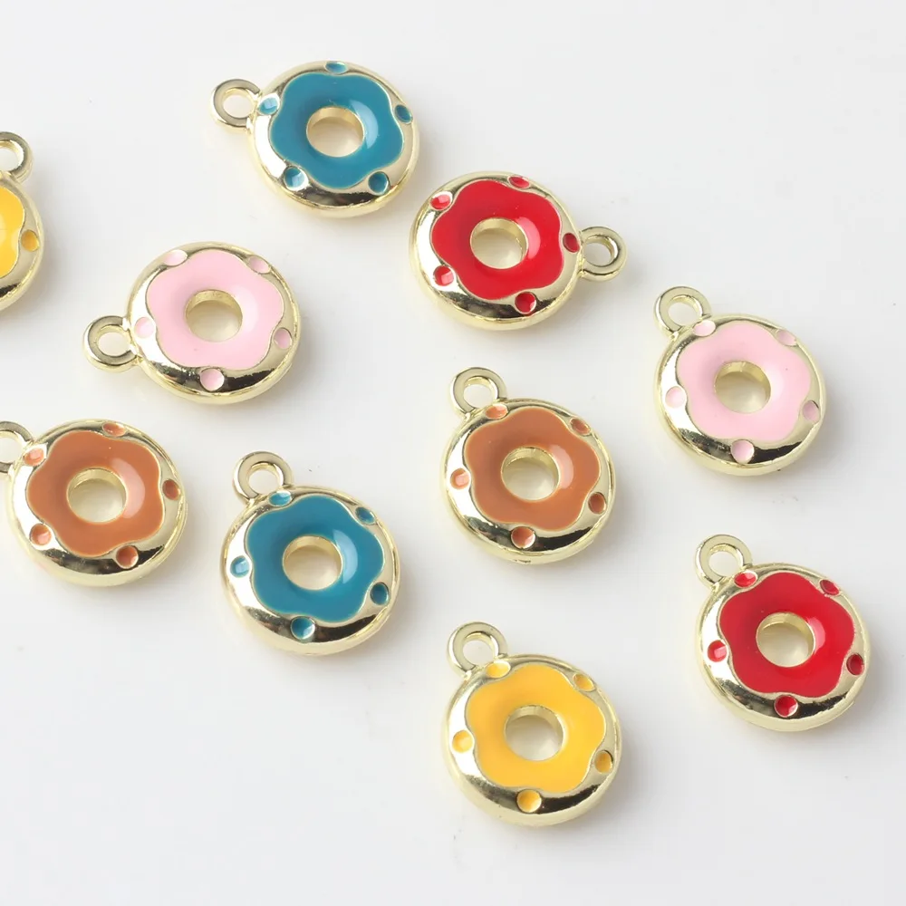 40pcs/lot 10*12mm doughnut pendant alloy enamel charm DIY accessories of necklace bracelet headdress fitting