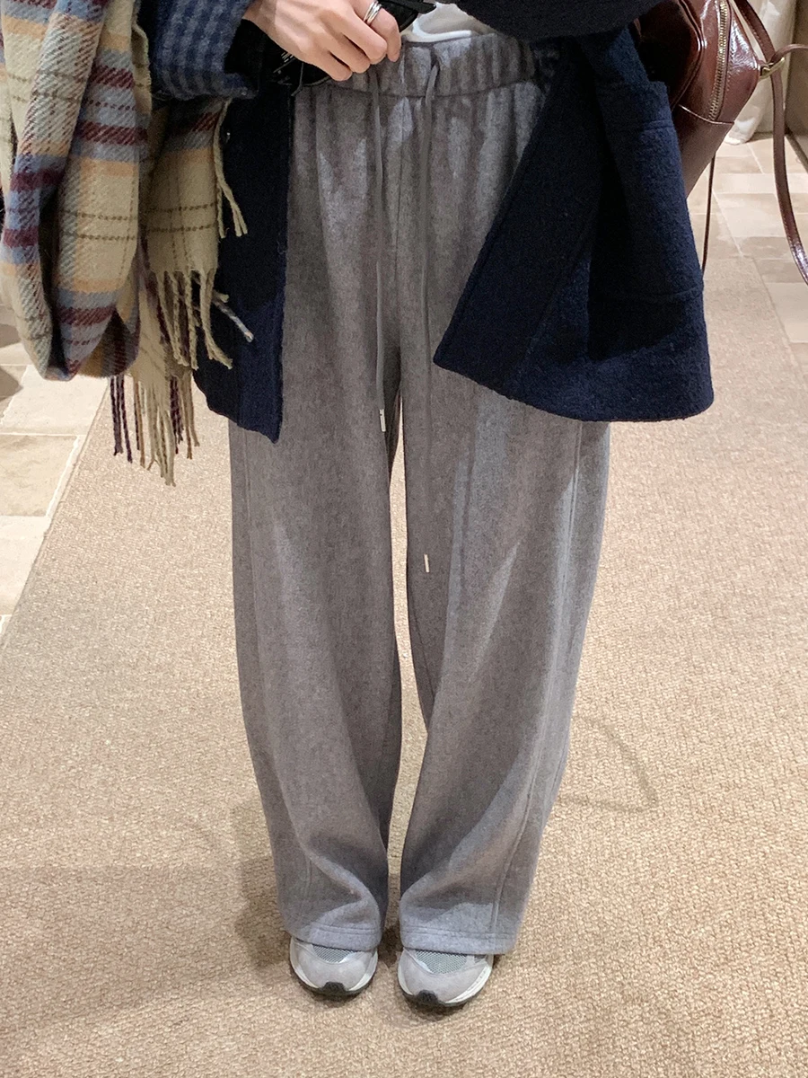 

BRIVIN Fce Lined High Waist Loose Casual Pants Women's Winter New Sle Warm Lazy Wide Leg Pants Straight Cut Elastic Waist