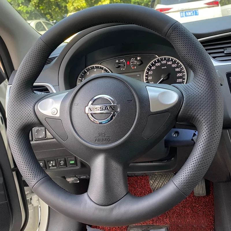 For Nissan Juke Maxima 370Z Sentra SV Hand Stitched Non-Slip Suede Car Steering Wheel Cover image 3