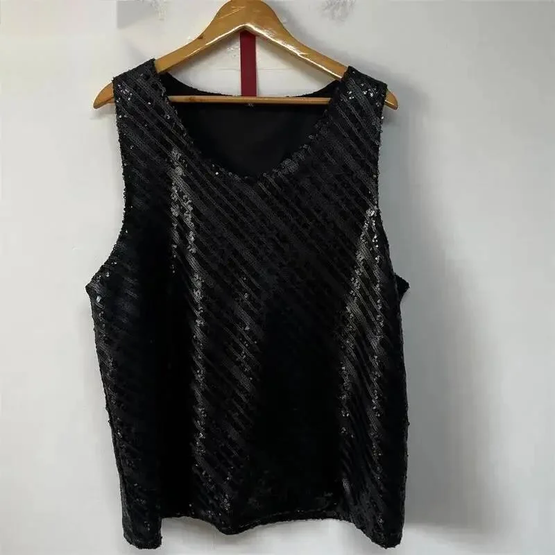 Diagonal Sequin Textured Tank Top Mens Loose Fit Sleeveless Waistcoat Niche Spring Autumn Casual Vest DC45