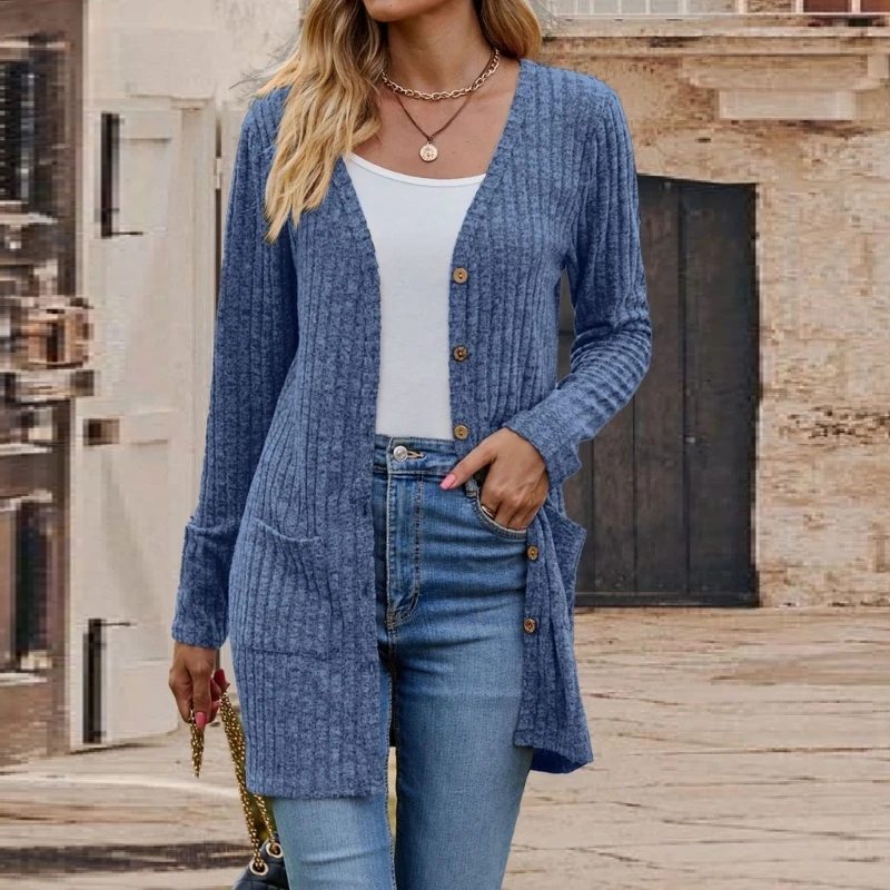 Women's Lightweight Soft Knit Cardigan Long Sleeve Front Opening with Pockets