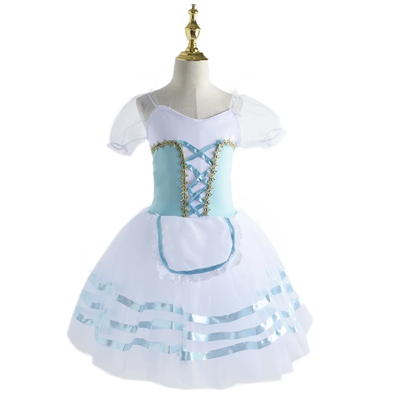

Romantic Tutu Giselle Ballet Costumes Girls Child Velet Tulle Skating Dress Ballerina Bubble Short Sleeve Lace-up Summer Dress
