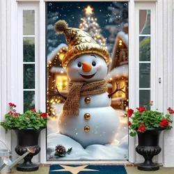 Snowman Christmas Door Banner - Festive front door cover, polyester festive decorations for indoor and outdoor use