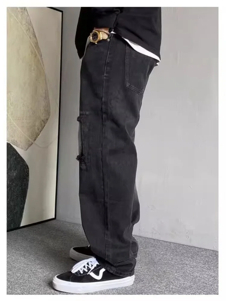 Trashy Y2K 2000S Streetwear Patchwork Slim Gestapelt Jeans Hosen Männer Für 90S Vintage Kleidung Schwarz Grau Harem Luxus lange Hosen – Detail 10