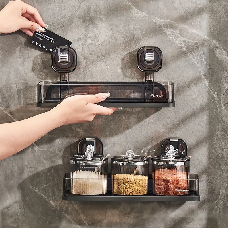 Suction Cup Wall Mounted Metal Kitchen Shelf Condimenters Spice Rack Organizer Shelf No Drilling Super Strong Never Falls Off