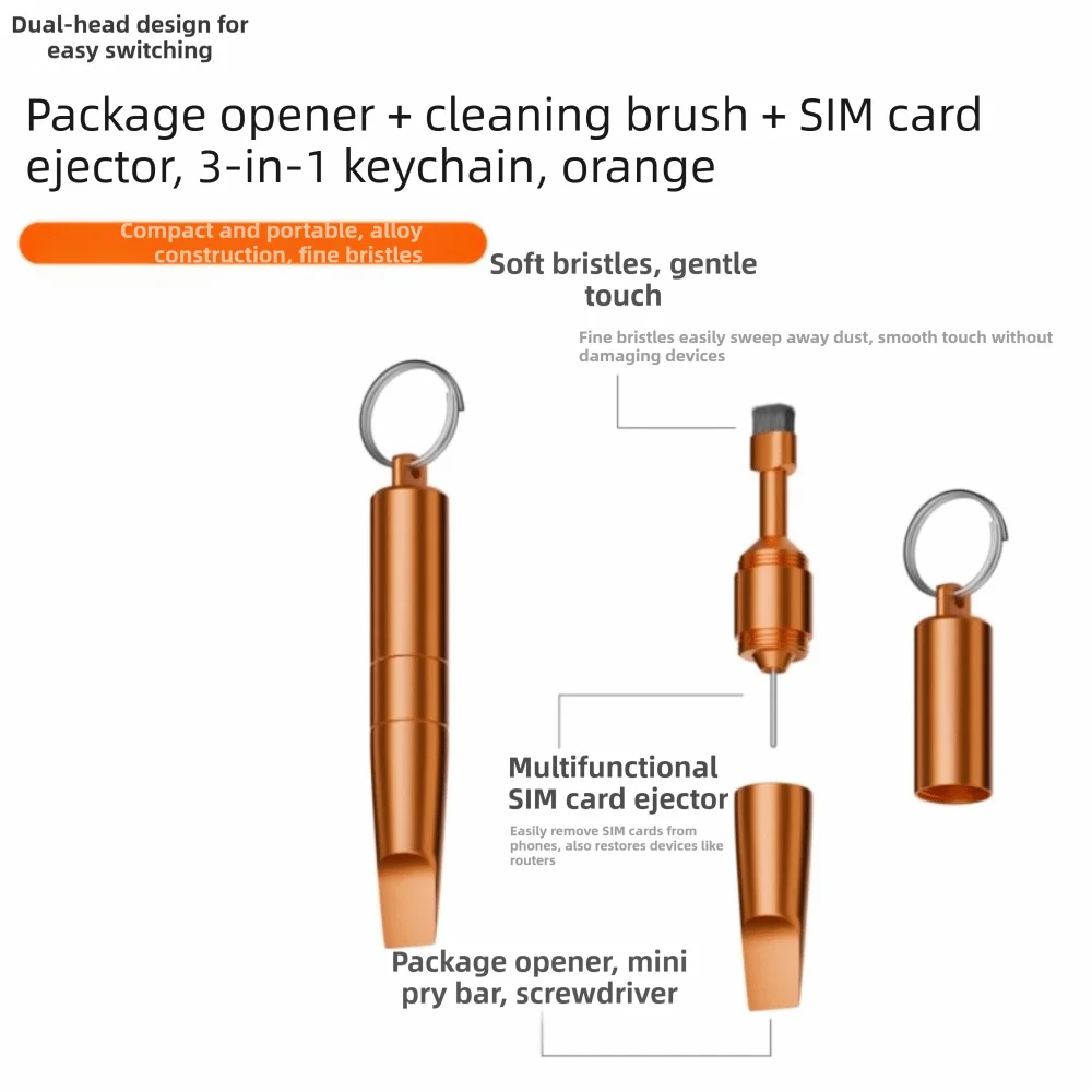 Multitool Portable Multifunction Tool Versatile Implement Cleaning Brush 3-in-1 Keychain Tool Eject Pin Headset Cleaning Brush