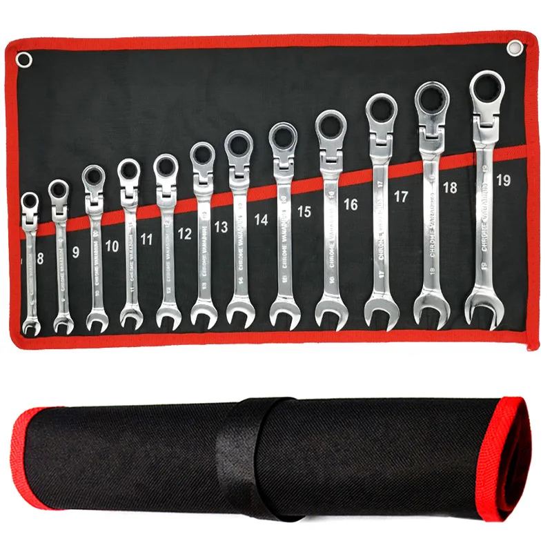 Flex Head Ratcheting Wrench Set Combination Ended Spanner kits Chrome Vanadium Steel Hand Tools Key Ratchet Wrench set