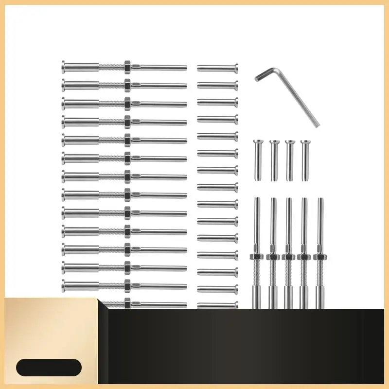 

20 Pairs Stainless Steel 316 Grade Cable Railing Threaded Stud Tensioner Receiver & Flat Head Stemball Terminal For 1/8 Cable-N3
