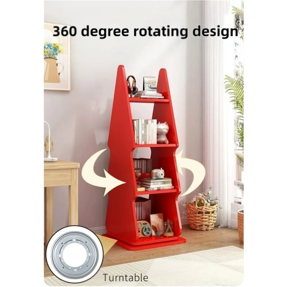"Estante aberta estilo árvore giratória de 4 camadas para casa e estudo, elegante armazenamento de livros marrom"