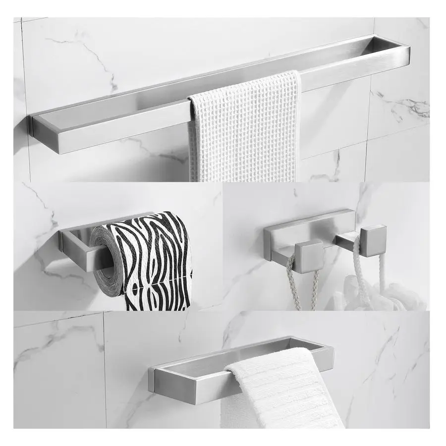 

Brushed Bathroom Hardware Accessories Set 4 Pieces Brushed Nickel Towel Bar Set, 23.6 Inch Towel Rack Set SUS304 Stainless Steel
