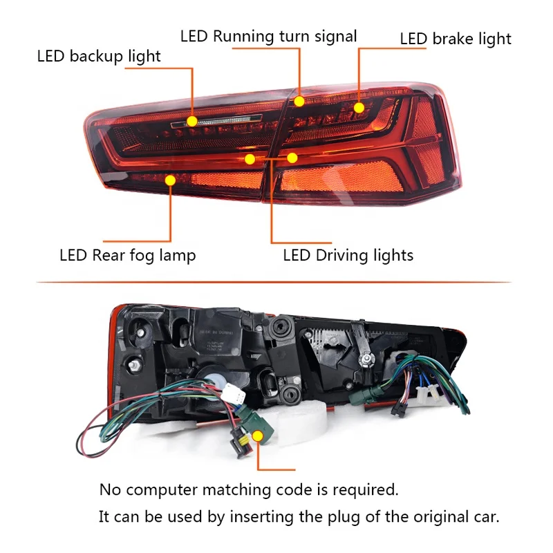 A6 S6 RS6 C7 C7.5 Led Taillight for Audi Led Running Water with Rear Tail Light for A6 S6 2012 2013 2014 2015 2016 2017 2018