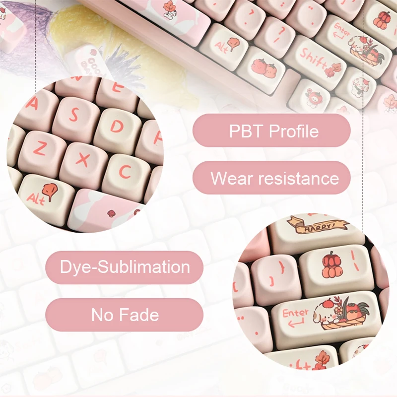 Leuke hond sleutelkappen MOA 140 toetsen PBT aangepaste Keycaps set voor MX Switch mechanisch toetsenbord