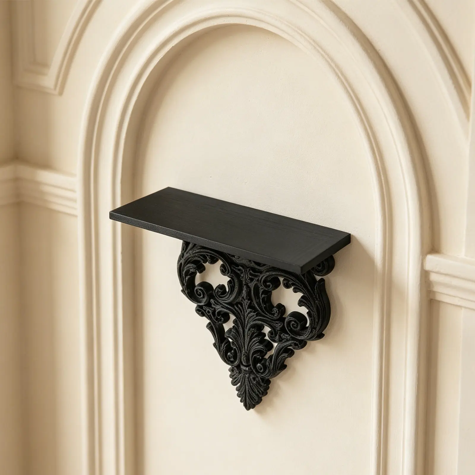 Dark Vintage Wall Shelf Ornate Carved Corbel Decorative Floating Shelf Display Ledge for Vinyl Records Small Plants Gothic Wall