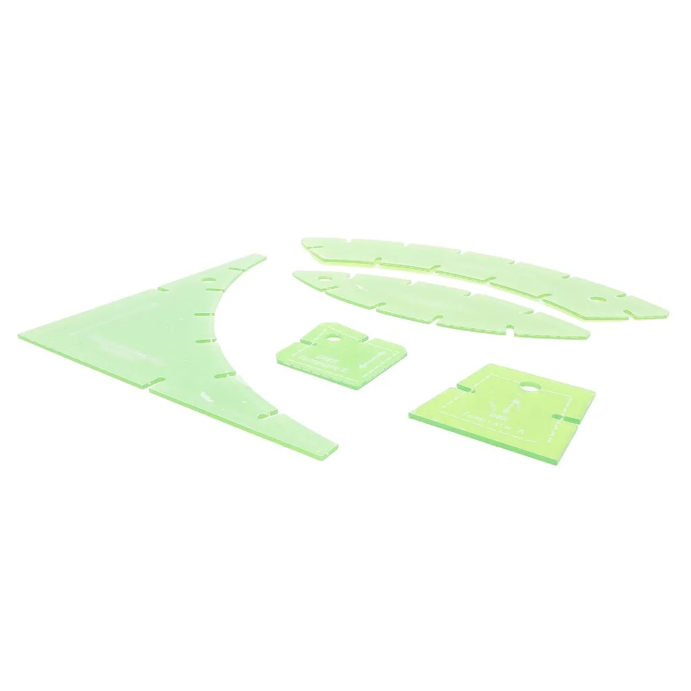 5 Buah Set Templat Quilting Hijau Transparan Plastik Akrilik Multifungsi Templat Pemotong Quilt DIY Kit Penggaris Quilting