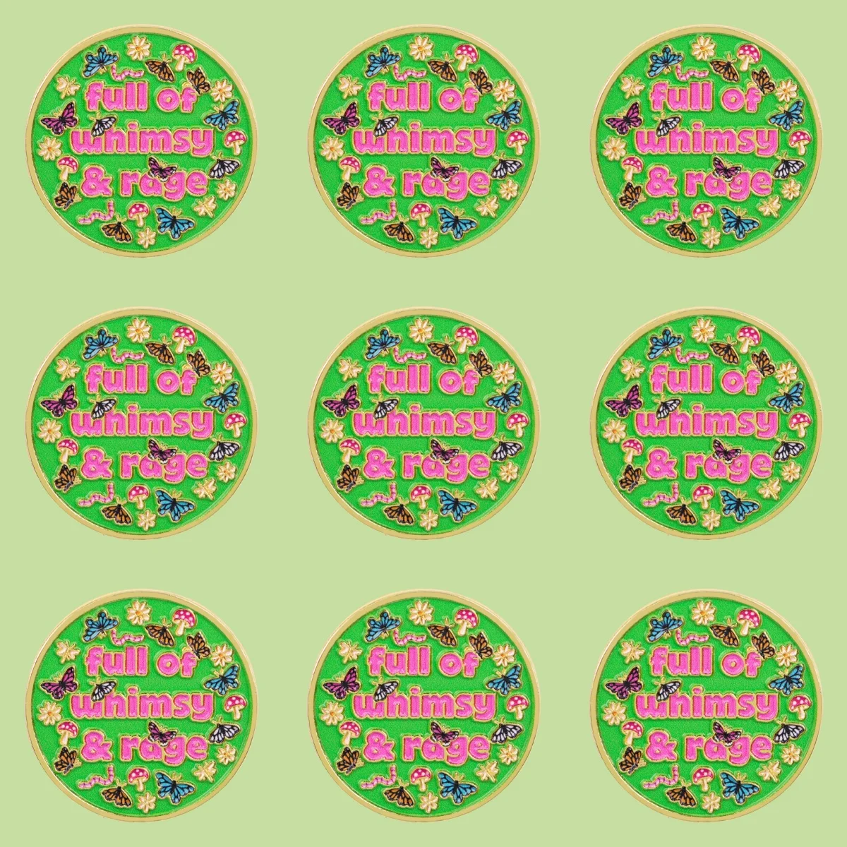 9-teiliges Set voller Fantasie & Wut Emaille-Pin Schmetterling Pilz Brosche Anstecknadeln Abzeichen für Rucksack Accessoires Schmuck Geschenke – Detail 2