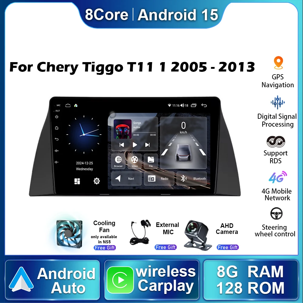 Car Radio For Chery Tiggo T11 1 2005 2006 2007 - 2013 Android 15 Autoradio Stereo Carplay Navigation GPS Multimedia Video Player