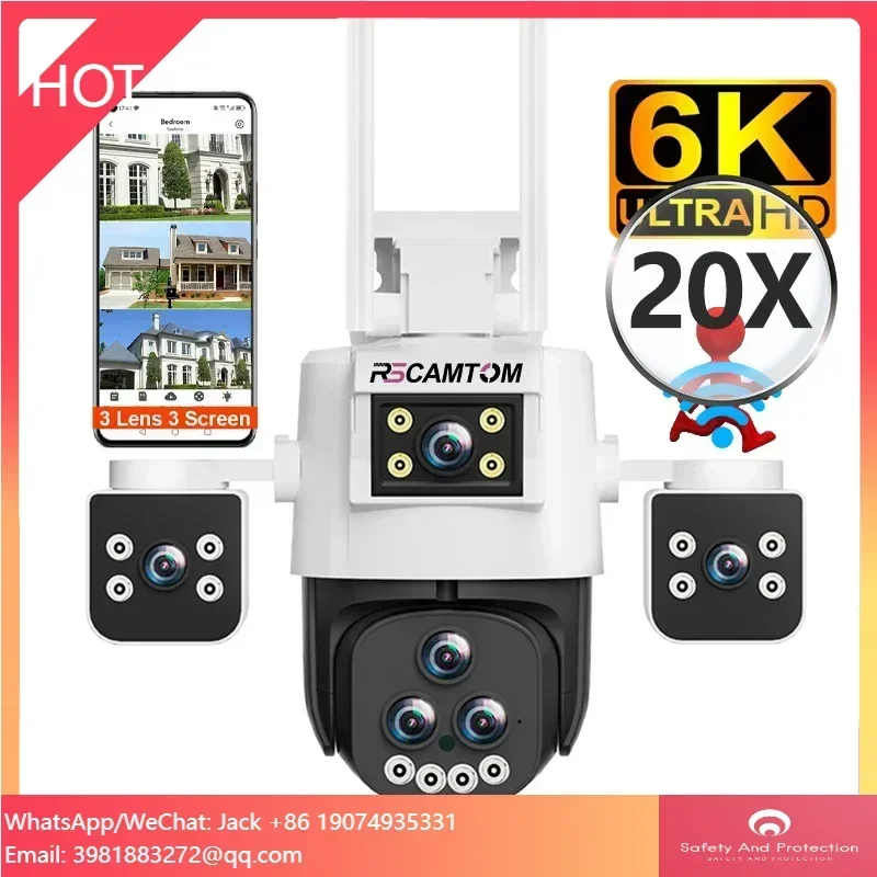 Rscamtom Outdoor Camera Security Ipc360 Home 20X Zoom Triple Screen Motion Detection Alarm 360 Wifi Camera