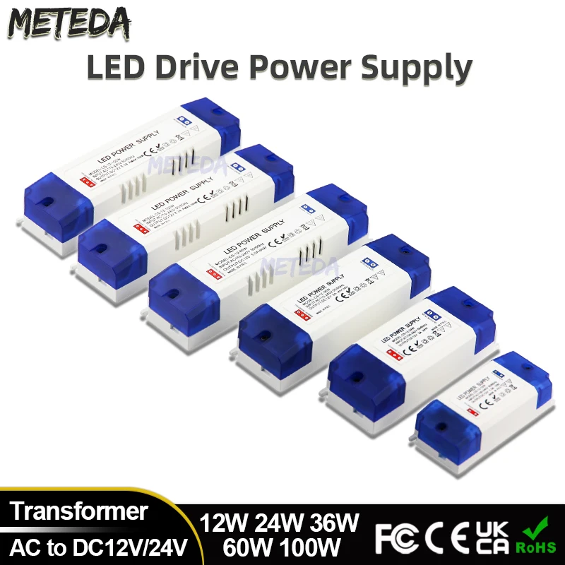 Lighting Transformer 12W 24W 36W 60W 100W AC-DC12V/24V Switching Power Supply Converter for LED Driver Strip Light Bulb